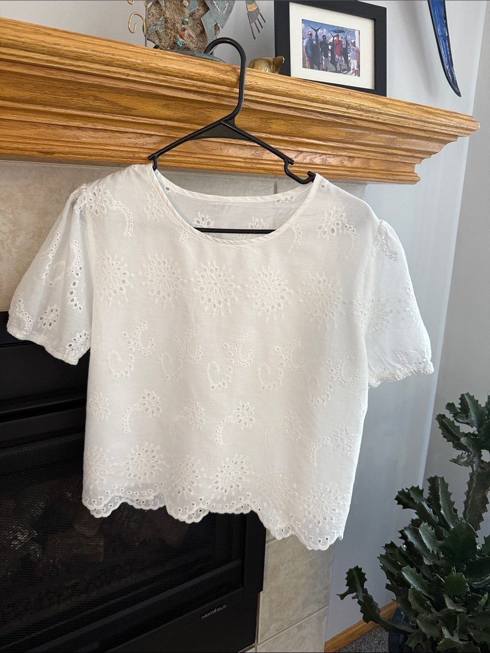 White Eyelet Short-Sleeve Women's Top